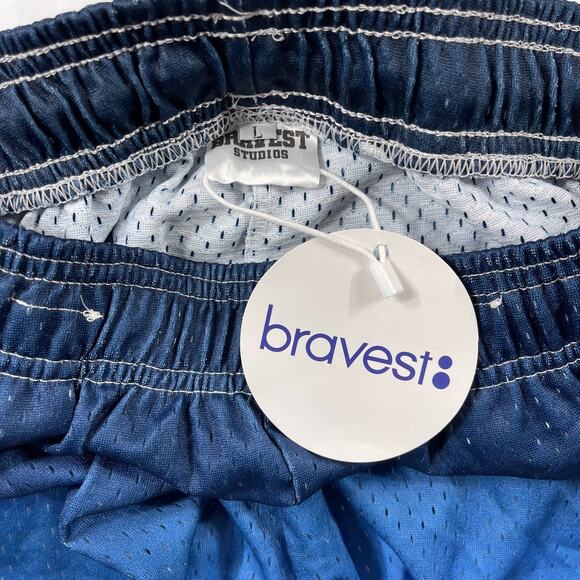 Bravest Studios Mesh Shorts Statue of Liberty Graphic Blue Orange Men’s L - Picture 2 of 7